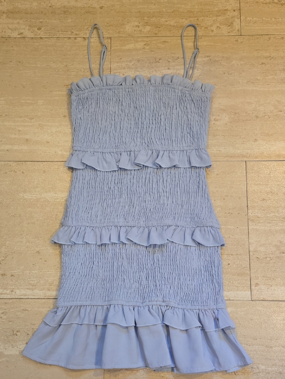 Hello Molly Light Blue Tiered Ruched/Ruffle Accent Trim Dress